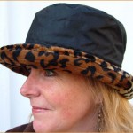 Black Wax Hat Faux Leopard Fur Reversible