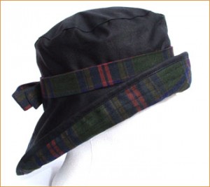 Dark Navy Sowester with Tartan Brim & Bow Dark Navy Sowester with Tartan Brim & Bow